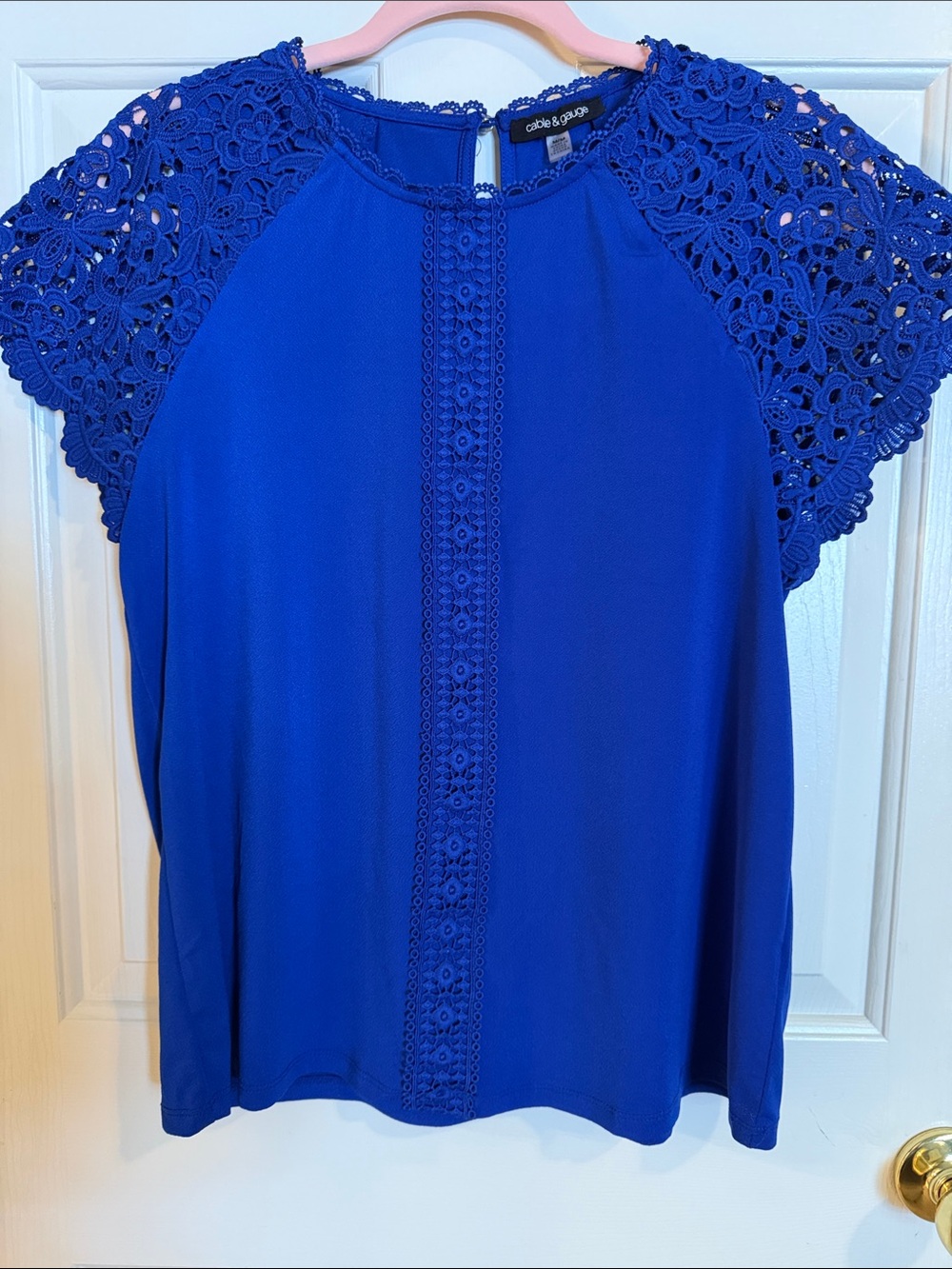 Cable & Gauge Cobalt Blue Crochet Sleeve Blouse